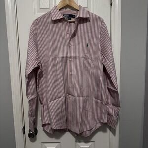Polo Ralph‎ Lauren Stanton Classic Fit Mens XL Dress Shirt Pink Striped Button